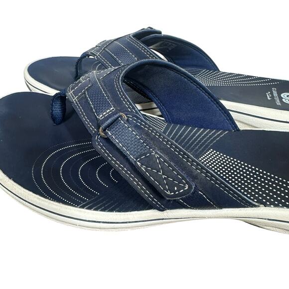 Clarks Cloudsteppers Breeze Sea Womens Navy Blue Comfort Flip Flop Sandals Sz 9M - Picture 2 of 7